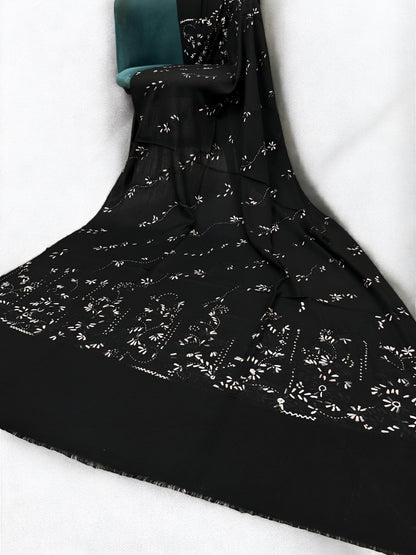 Noir Blossom – Hand Embroidered Kashmiri Shawl
