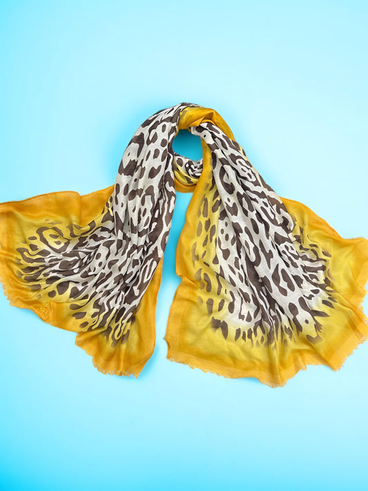 Brown Cheetah Mustard Splash Printed Modal Hijab