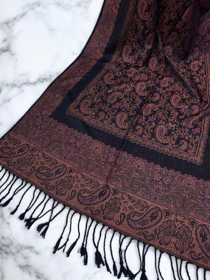 Navy Blush Pink Little Paisleys Two-Tone Pashmina Hijab