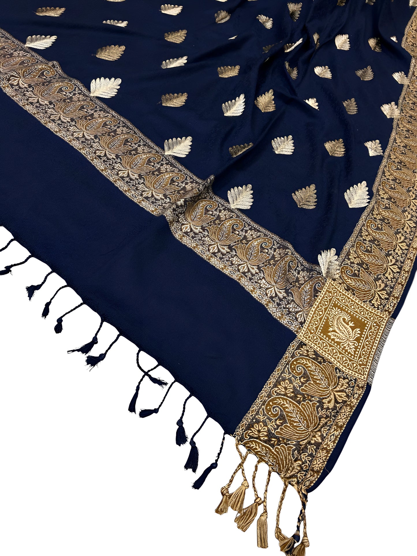 Blue - Leaflet Kashmiri Border Shawl