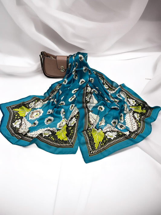 Satin Silk Scarf - Teal Blue LV