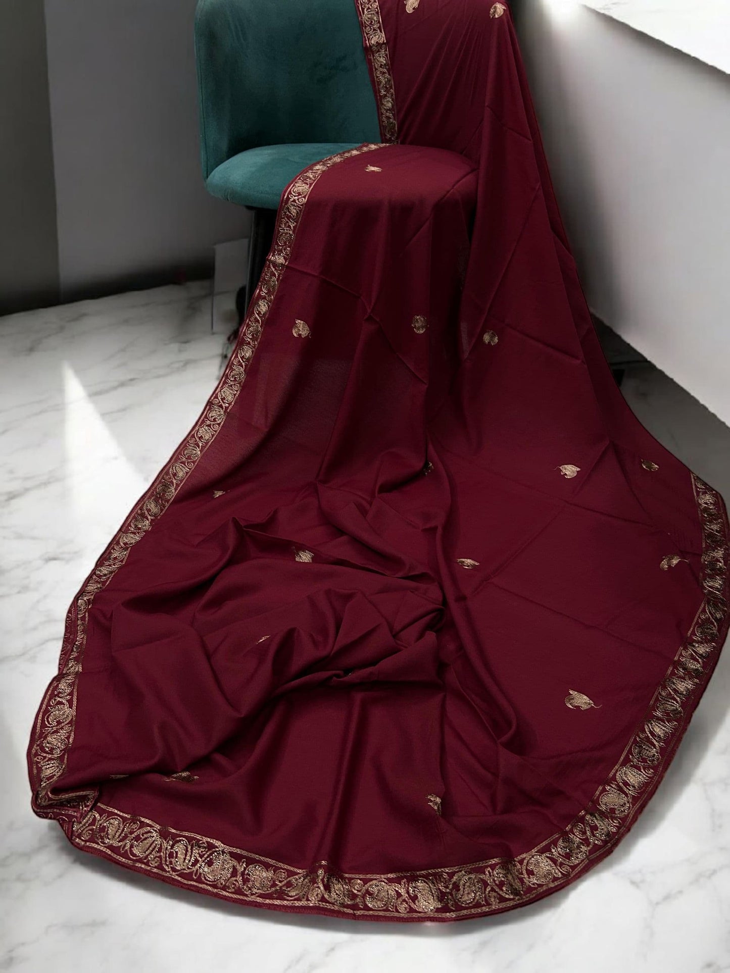 Maroon Bronze Curly Double Border Shaal