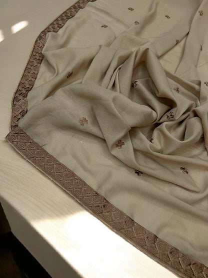 Cream White Caramel Border Embroidered Shaal