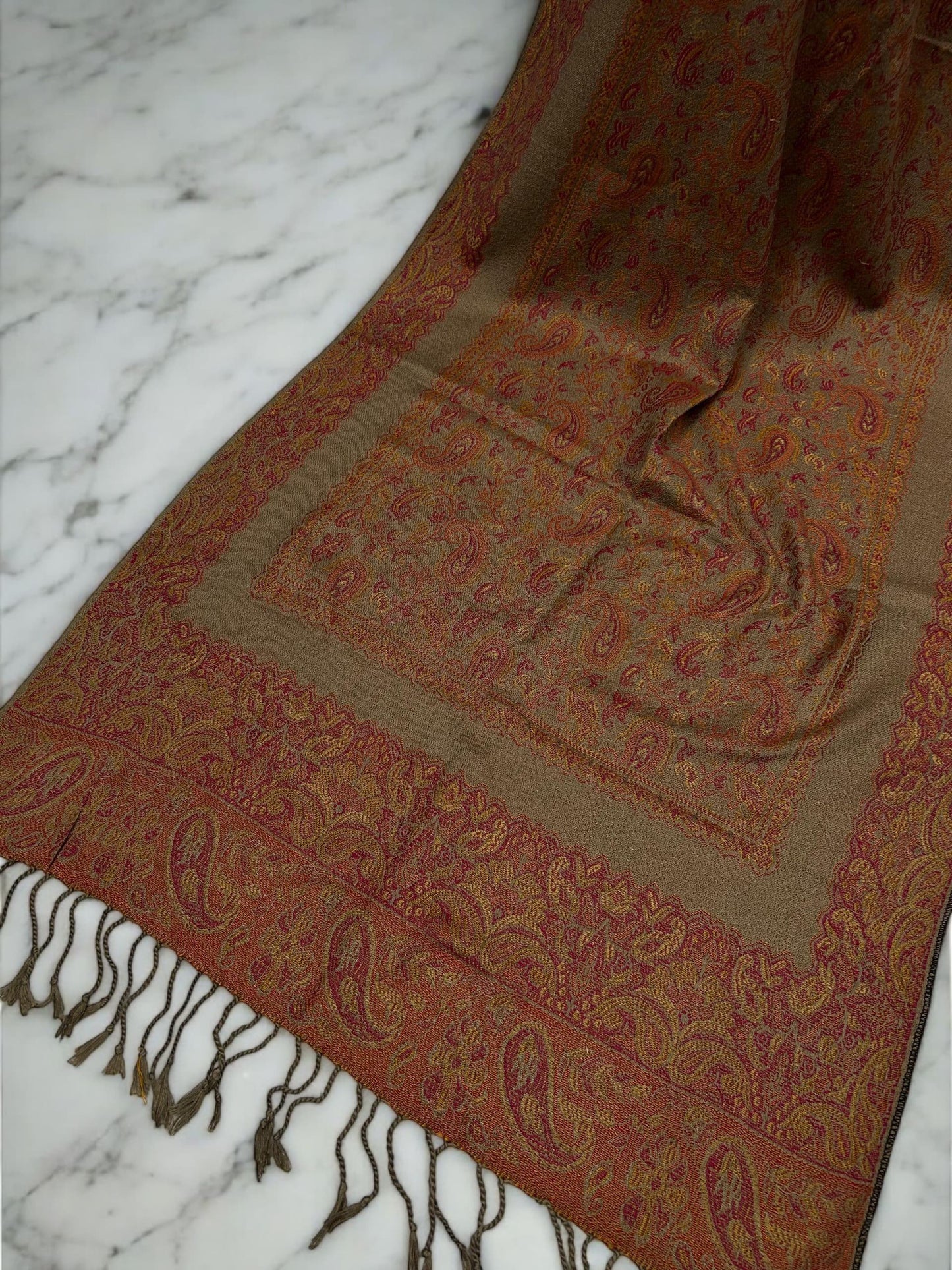 Orange Beige Two-tone Paisley Pashmina Hijab