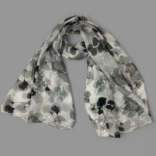 Silver Grey Leaves Printed Lawn Hijab