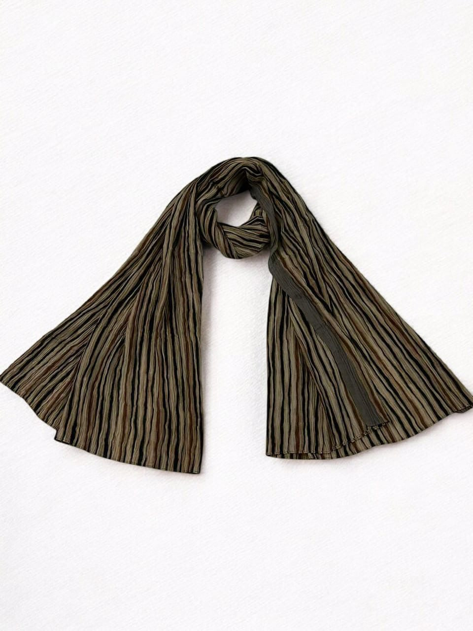 Olive Brown Linear Printed Pleated Modal Hijab
