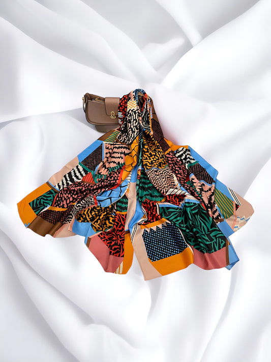 Large Satin Silk Scarf - Vivid Tribal