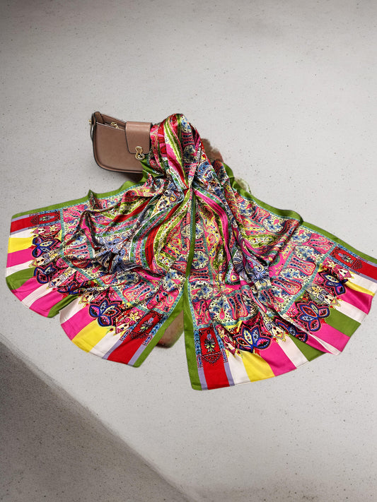 Large Satin Silk Scarf - Pink Pastry