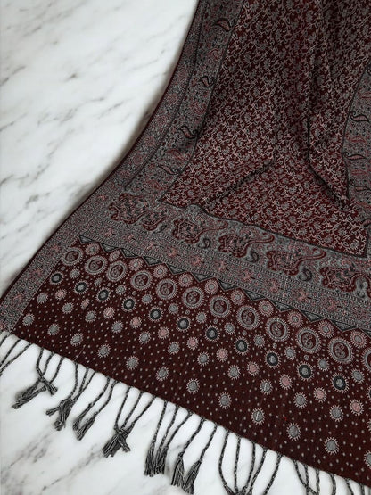 Maroon Silver Dotted Dual Tone Pashmina Hijab