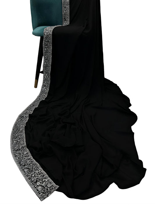 Luxury Black Silver Royal Border Korean Shaal