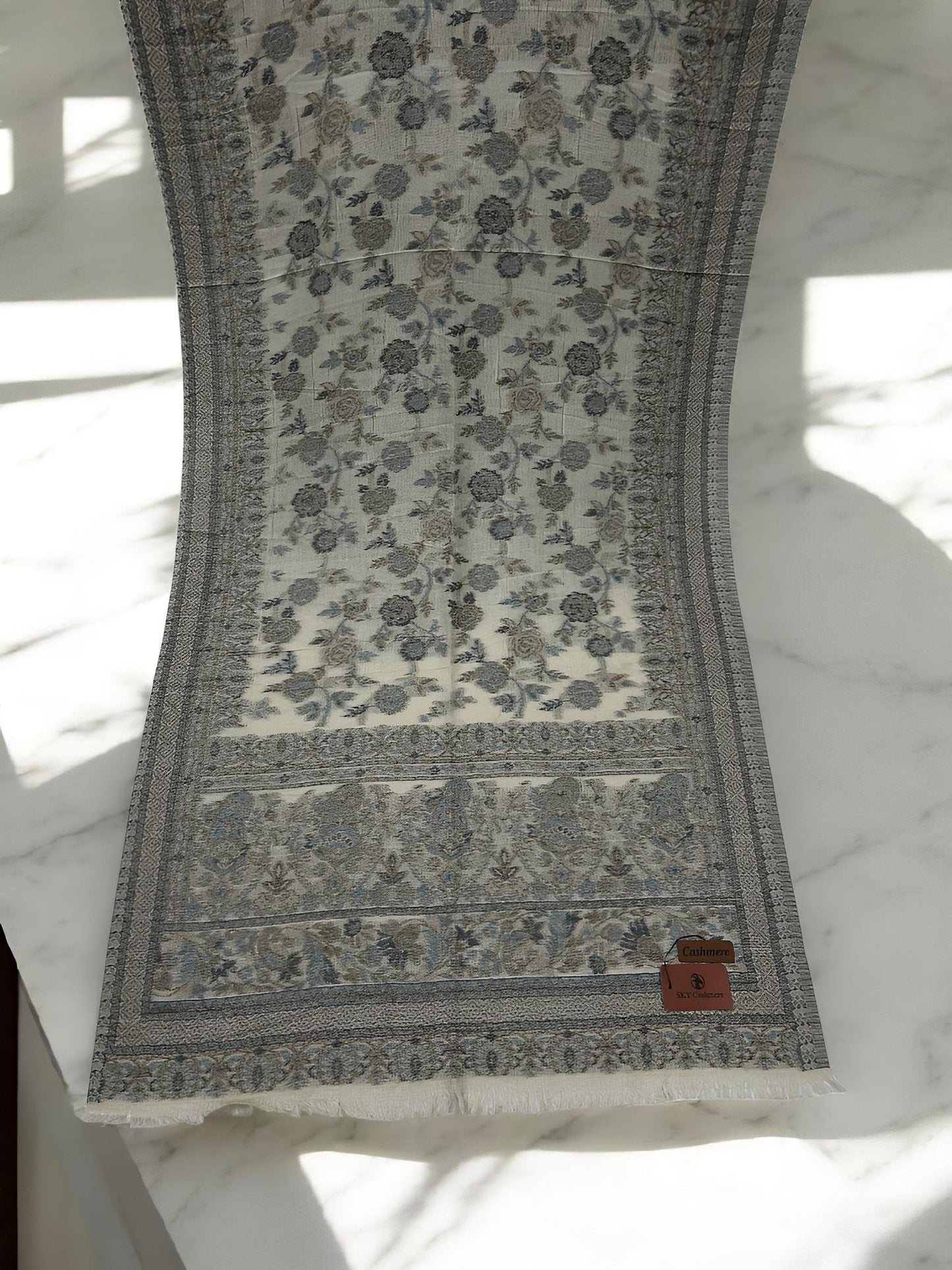 Greyish White Floral Pashmina Hijab