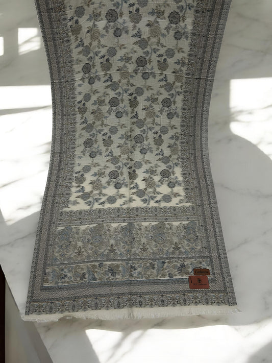 Greyish White Floral Pashmina Hijab