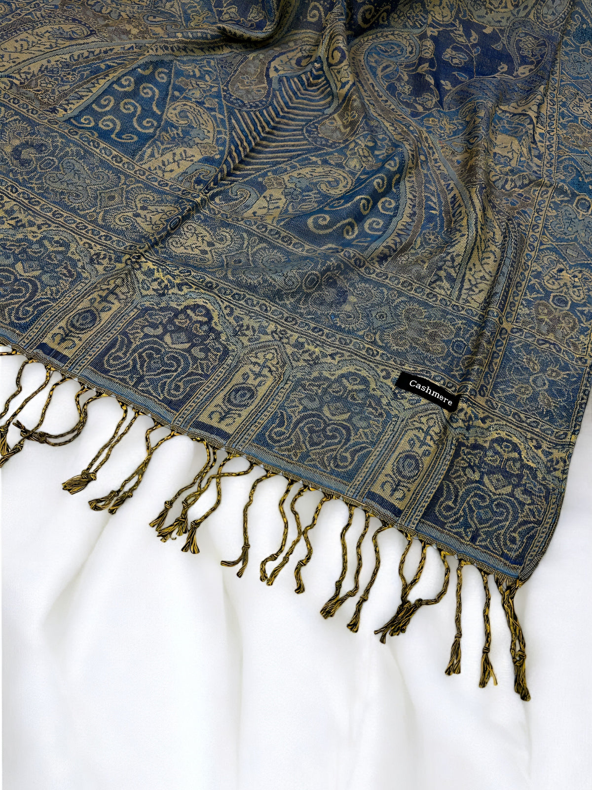 Blue Pista Green Persian Paisley Dual-Tone Pashmina Hijab