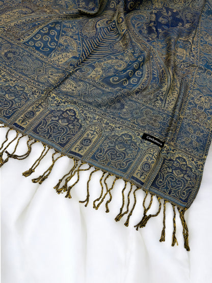 Blue Pista Green Persian Paisley Dual-Tone Pashmina Hijab