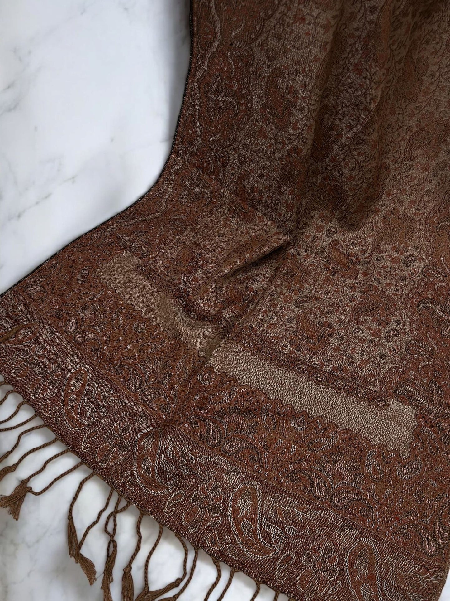 Beige Brown Rust Red Two-tone Paisley Pashmina Hijab