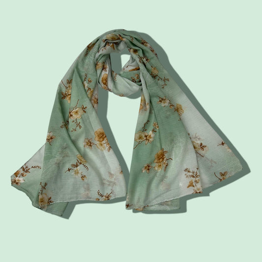 Mint Green Ash White Floral Printed Modal Hijab