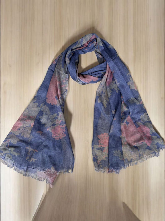 Blue Shaded Roses Printed Modal Hijab
