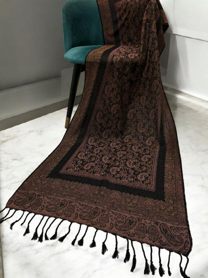 Black Tea Pink Little Paisleys Two-Tone Pashmina Hijab
