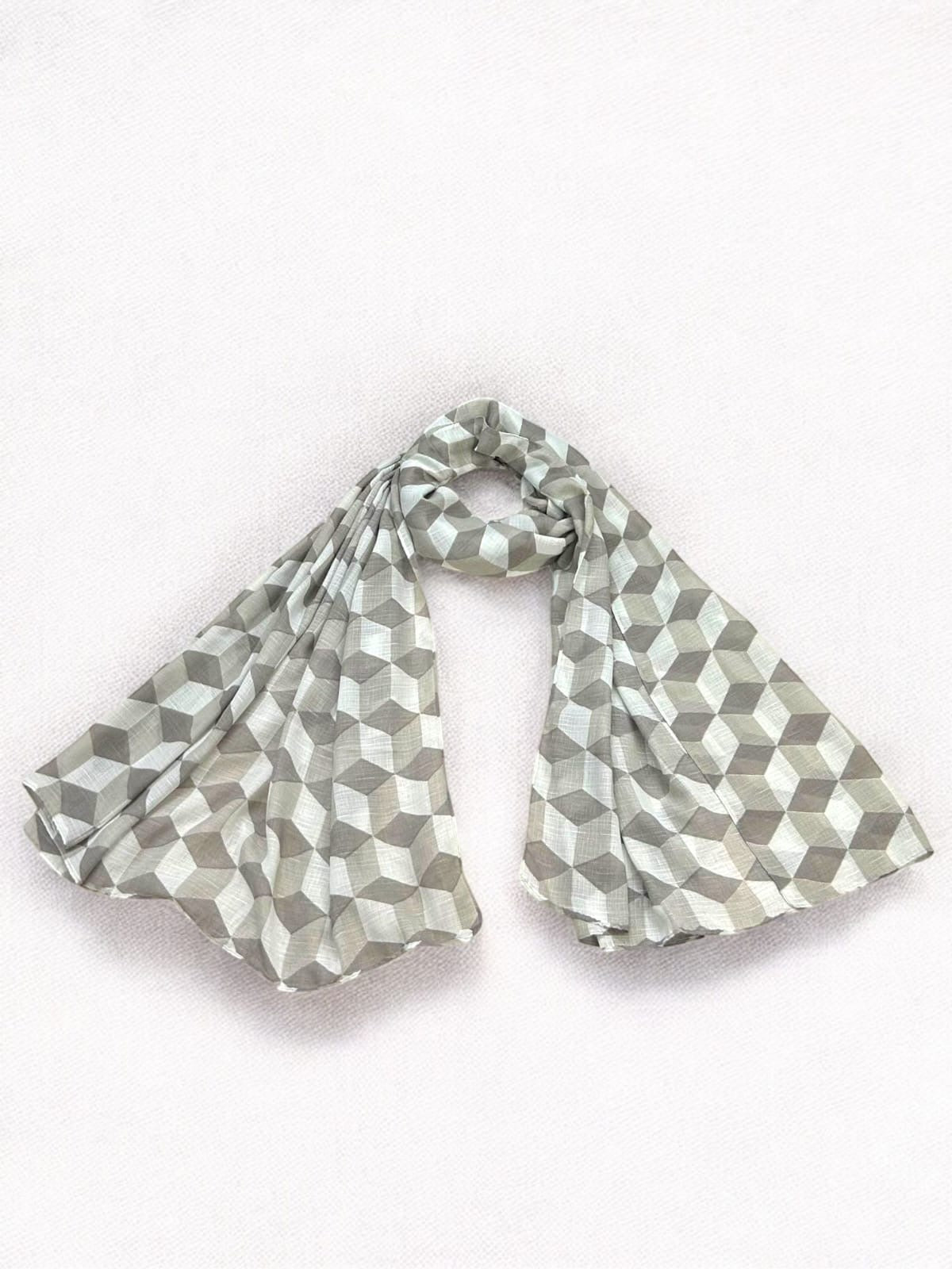 Grey White Diamond Printed Modal Hijab