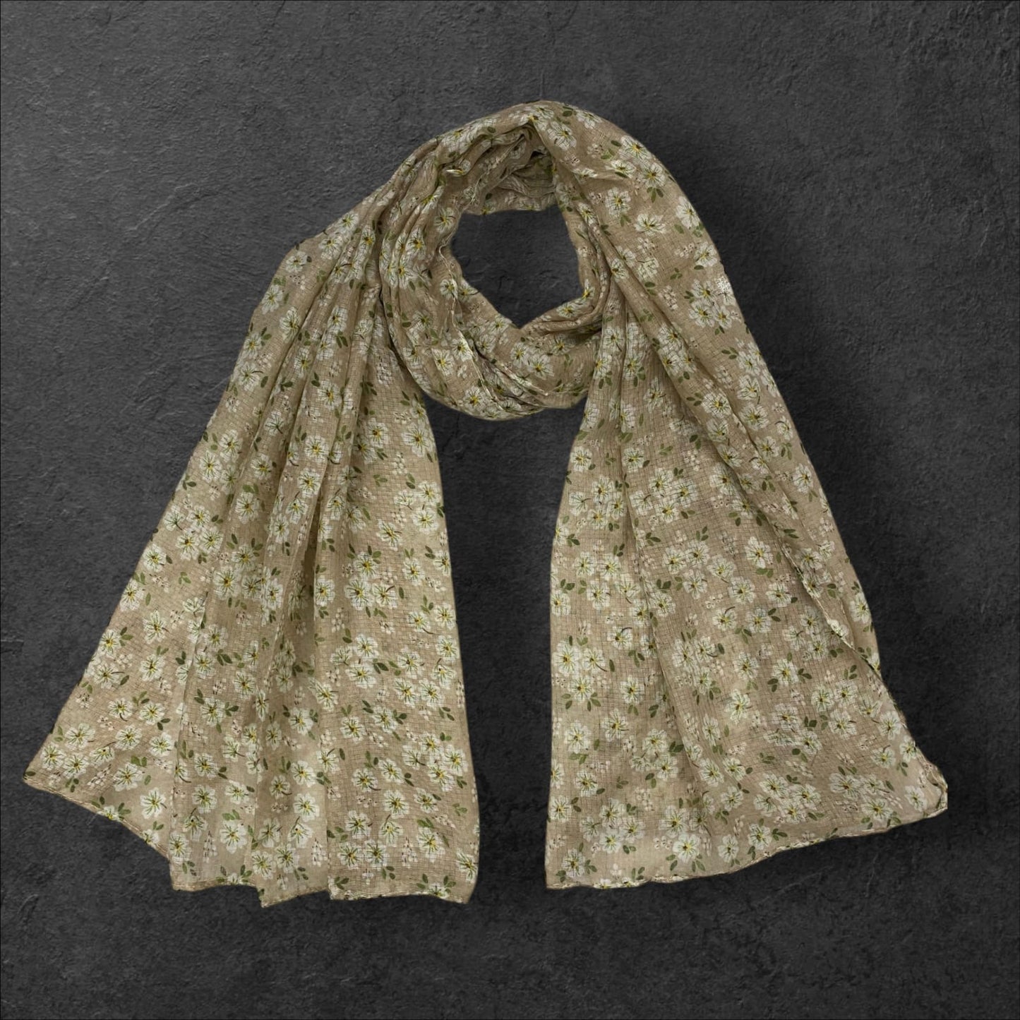 Beige Pretty Floral Printed Lawn Hijab