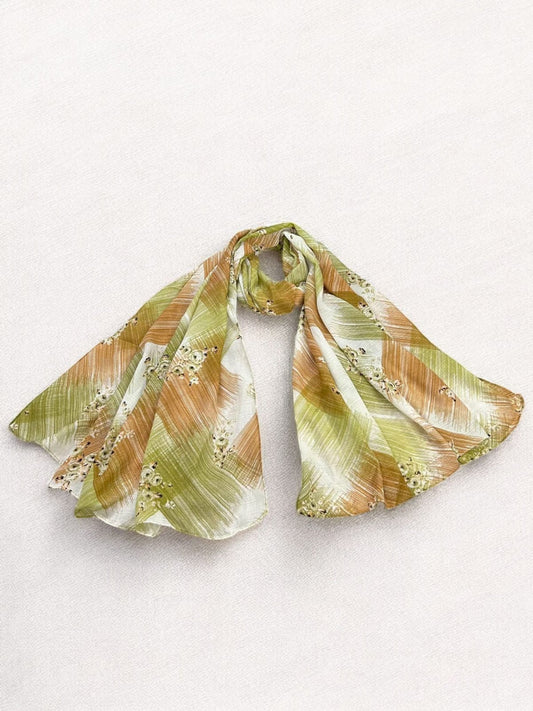 Parrot Green Brown Sketches Floral Printed Modal Hijab