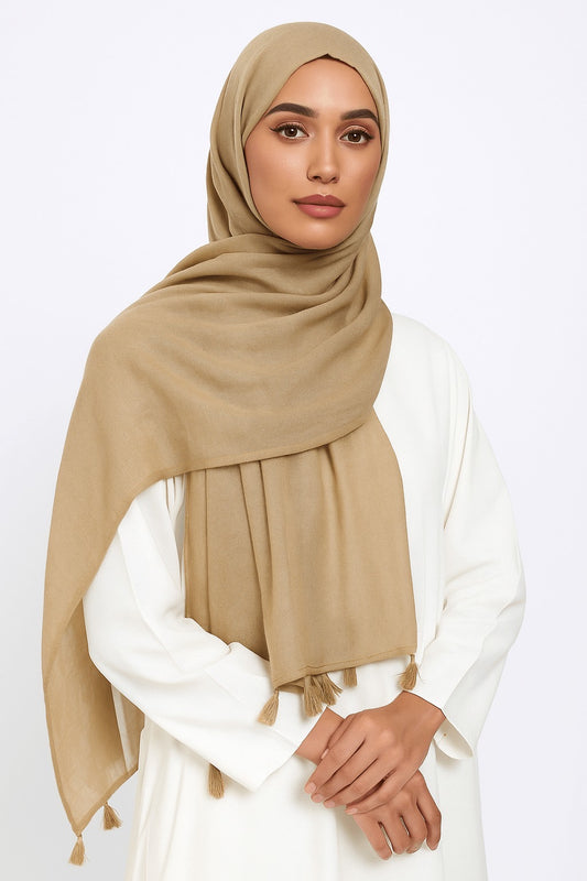 Pine Brown- Lawn Tassel Hijab