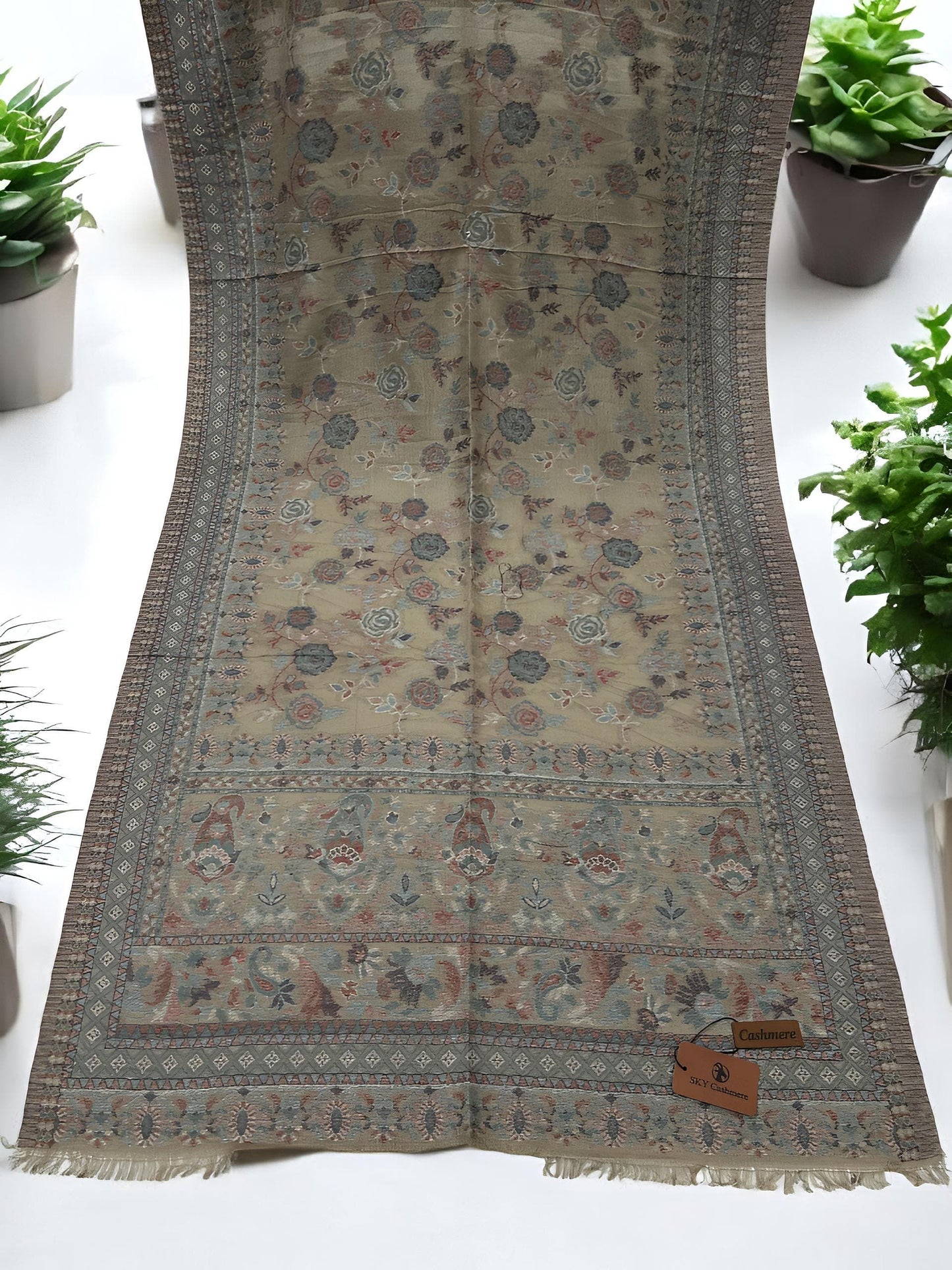 Clay Blue Beige Floral Pashmina Hijab