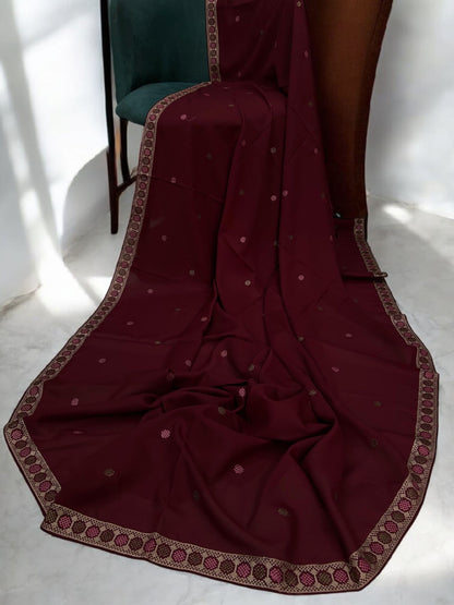 Raspberry Red Pink Circles Fancy Embroidered Shaal