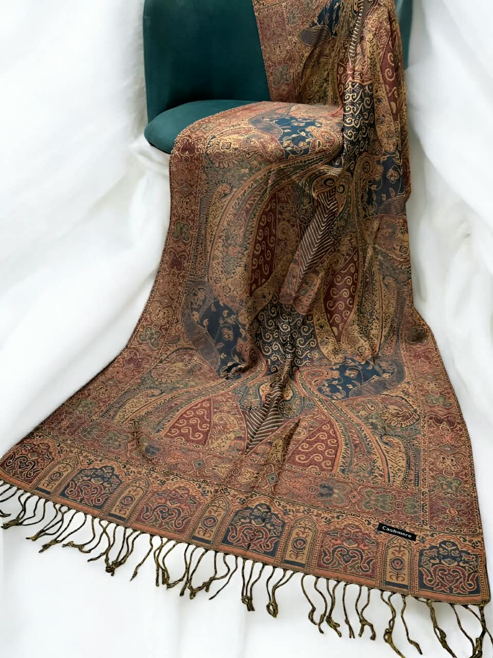Teal Mustard Persian Paisley Dual-Tone Pashmina Hijab