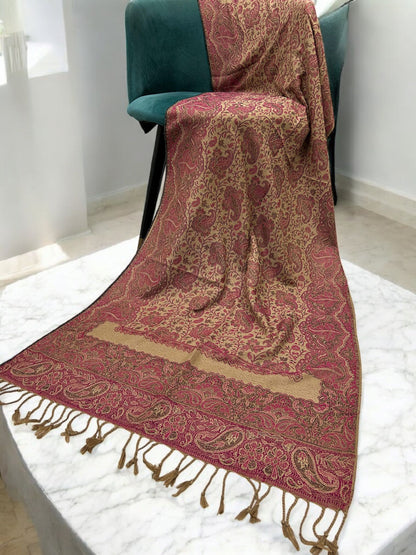 Beige Fandango Pink Damask Paisleys Dual Tone Pashmina Hijab
