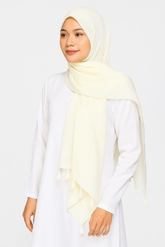 Frost Cream - Lawn Tassel Hijab