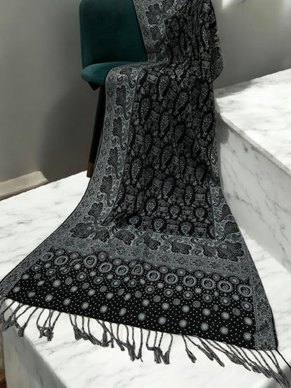 Black Ice Blue dotted two-tone Paisley Pashmina Hijab