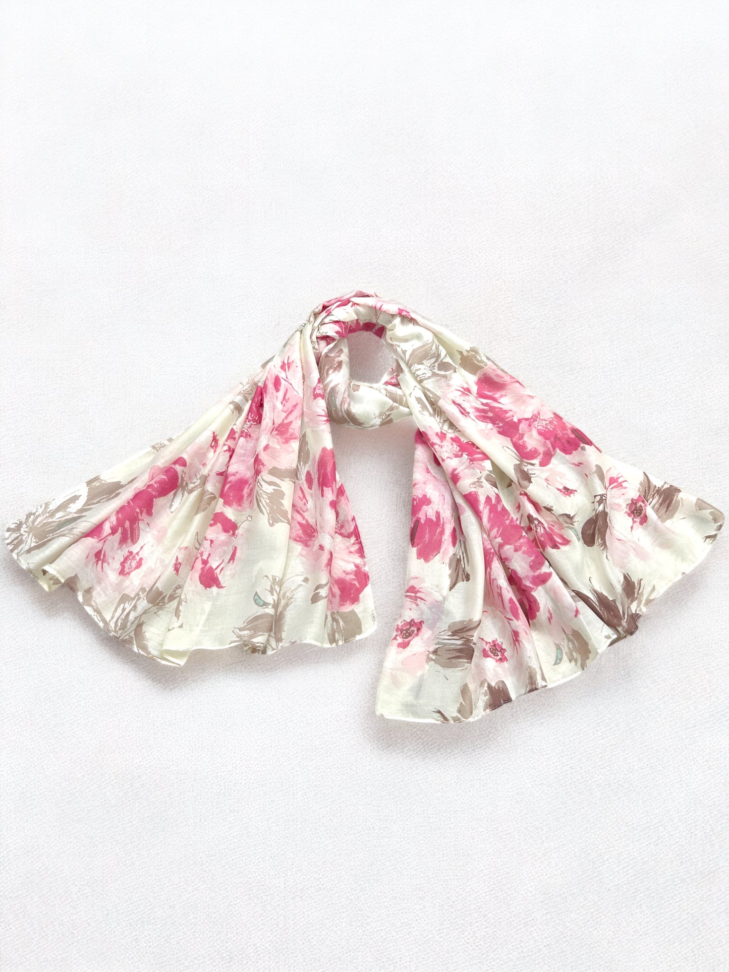 Creamy Pink Floral Printed Modal Hijab