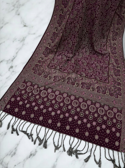 Plum Pink Silver Dotted Two-tone Paisley Pashmina Hijab