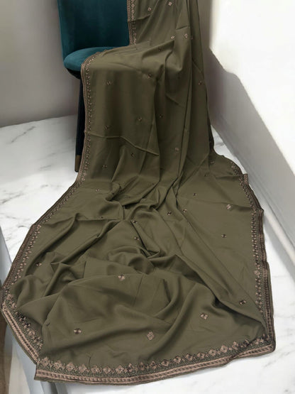 Walnut Nude Floral Threadwork Embroidered Shaal