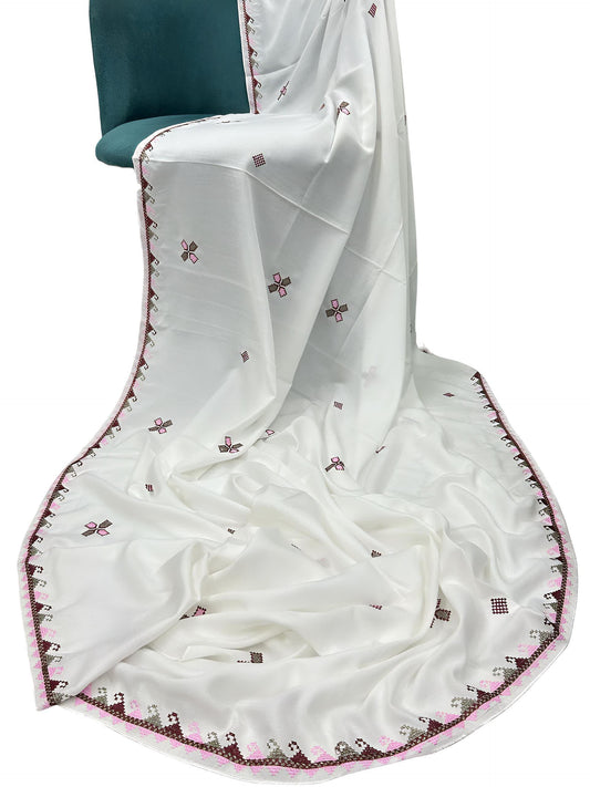 White Pink Multi Threadwork Border Shaal