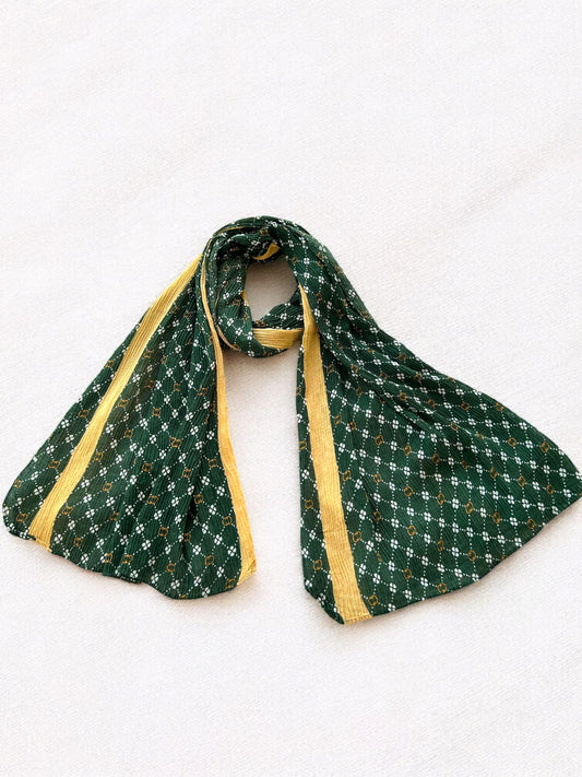 Bottle Green Van Cleef Printed Pleated Modal Hijab