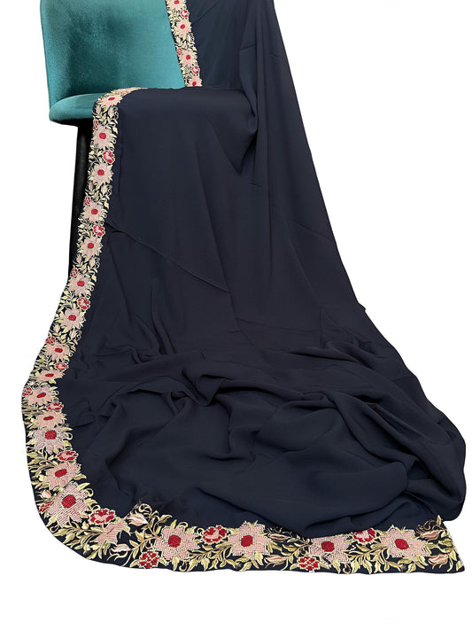 Luxury Oxford Blue Floral Korean Shaal