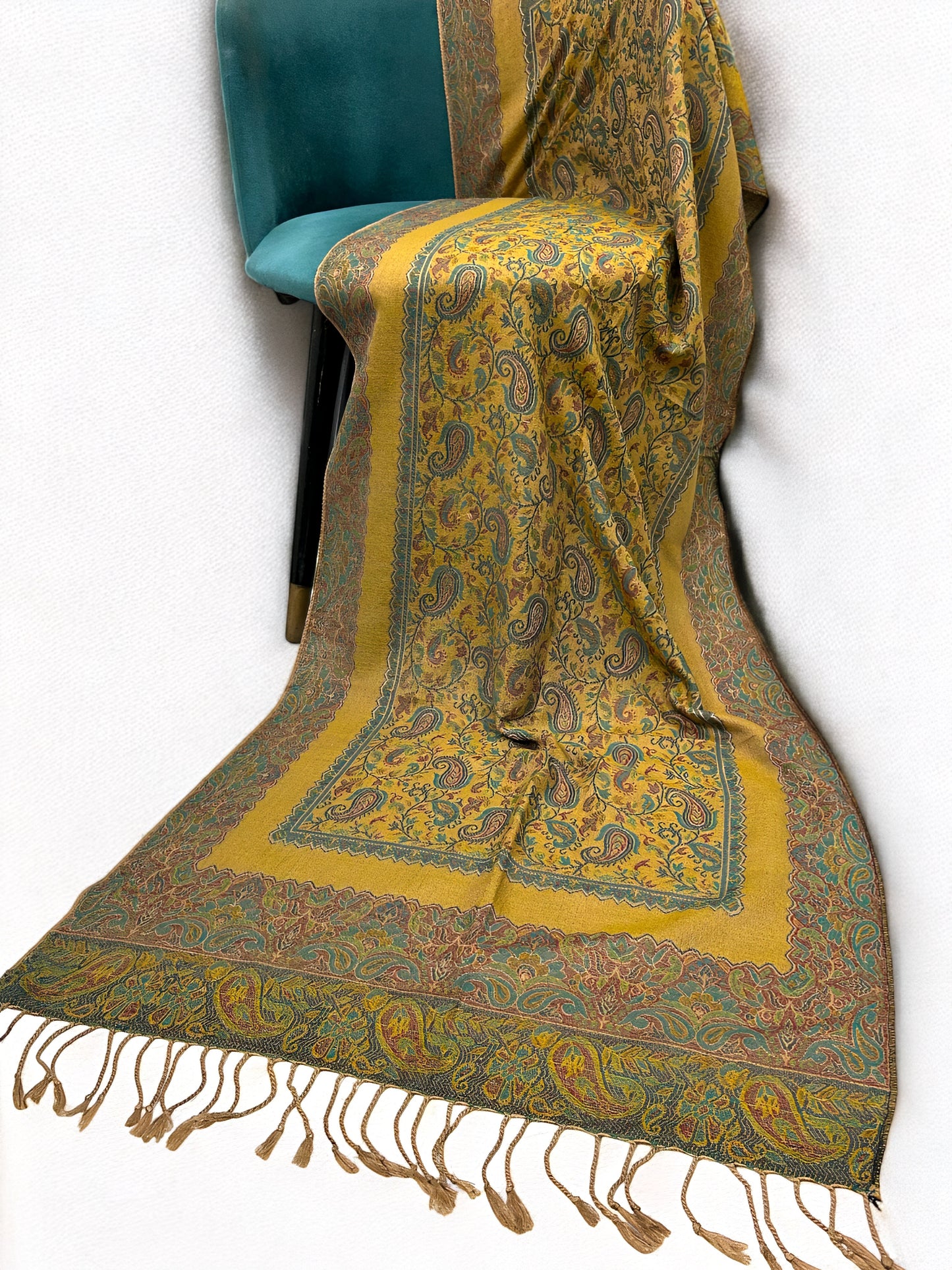 Beige Lime Mauve Paisleys Two-Tone Pashmina Hijab