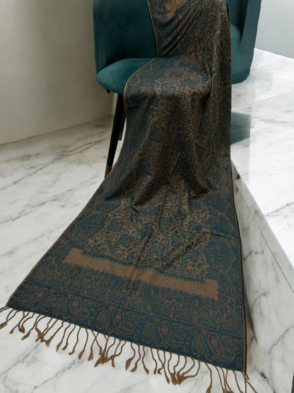 Sage Green Beige Two-tone Paisley Pashmina Hijab