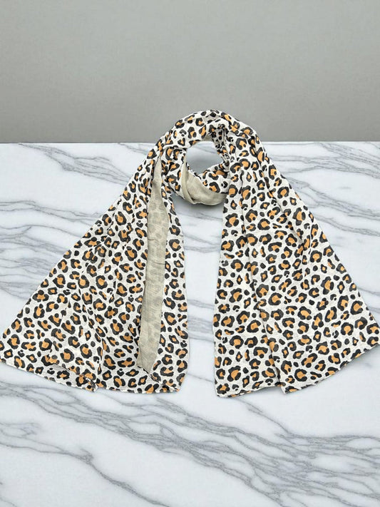 Ash White Cheetah Printed Modal Hijab