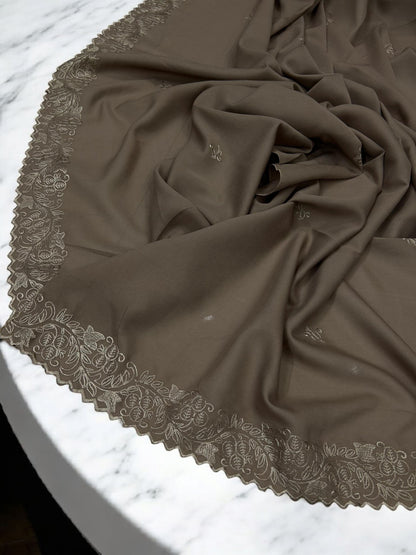 Beige Cream Cutwork Border Shaal