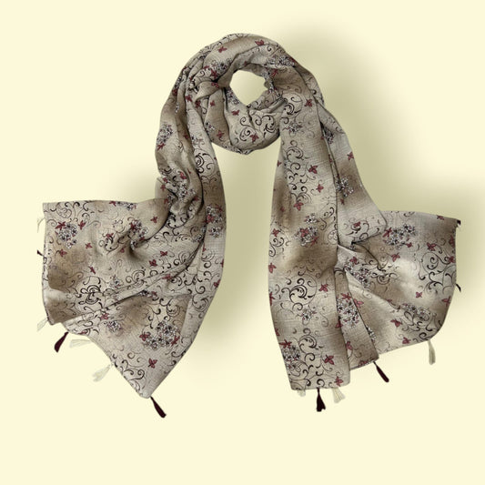 Firewood Brown Floral Printed Modal Hijab
