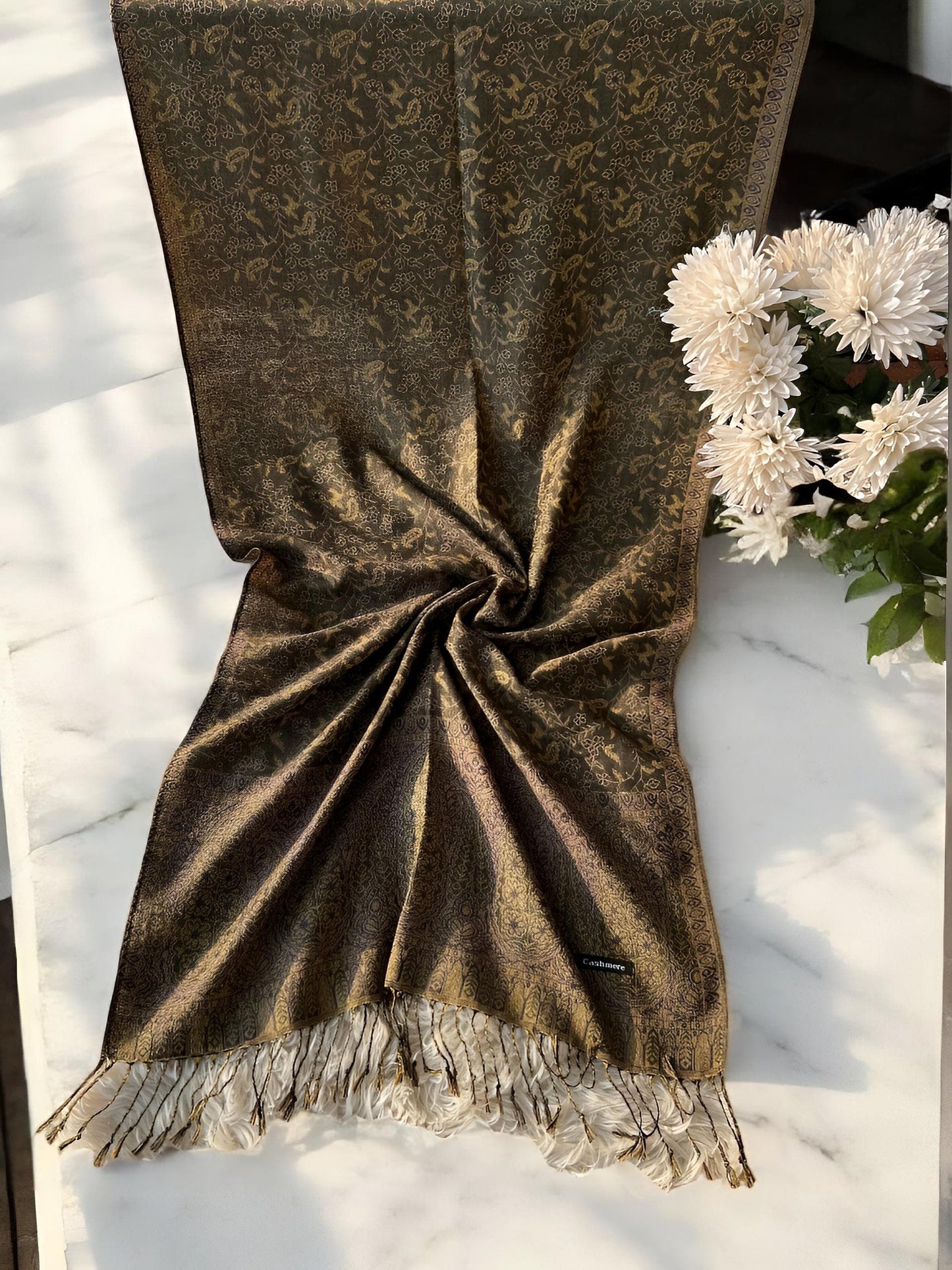 Brownie Black Paisley Pashmina Hijab Shaal