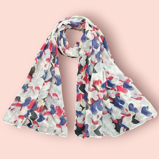 White Curved Hearts Printed Modal Hijab
