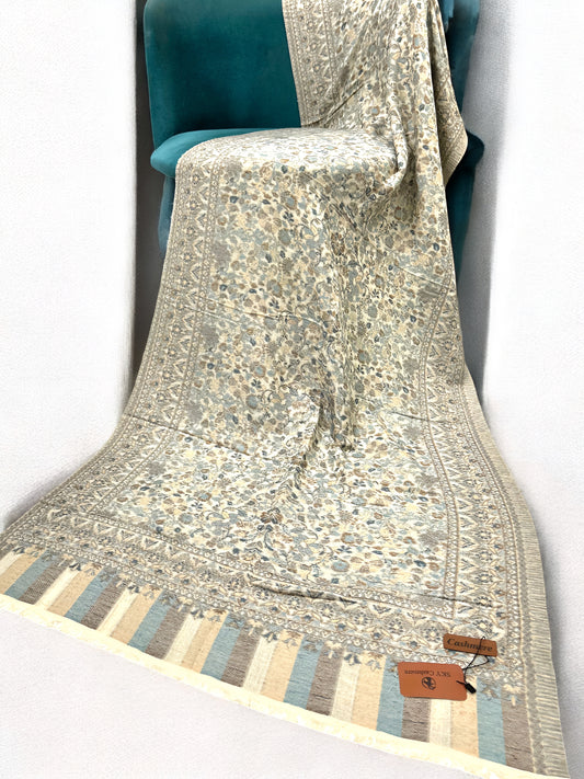 Silver White Floral Kani Pashmina Hijab