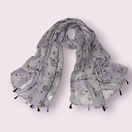 Faded Purple Floral Printed Modal Hijab