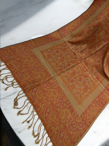 Carrot Orange Beige Two-tone Paisley Pashmina Hijab