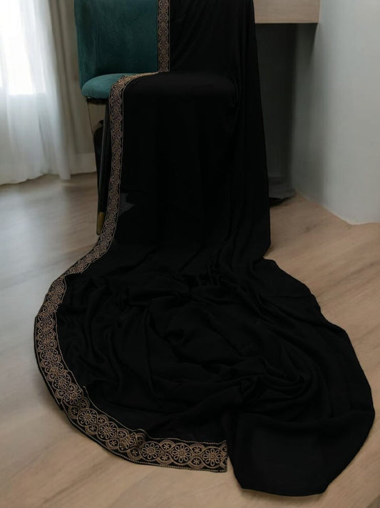 Luxury Black Brown Daisy Border Korean Shaal