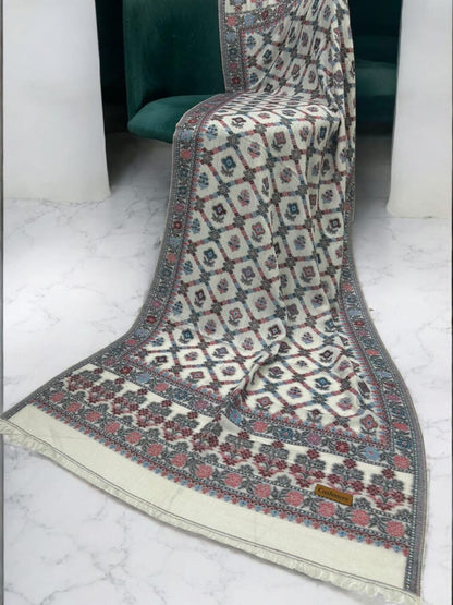 White Pink Blue Crossed Floral Pashmina Hijab